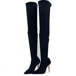 NEW Christian Louboutin Lipstrass Botta Alta Crystal Embellished OTK Boots 37.5